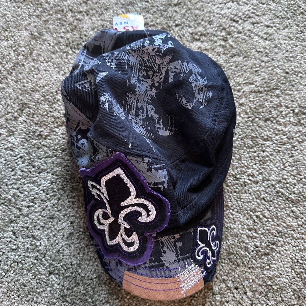Black and Purple Fleur-de-Lis Embroidered Cap